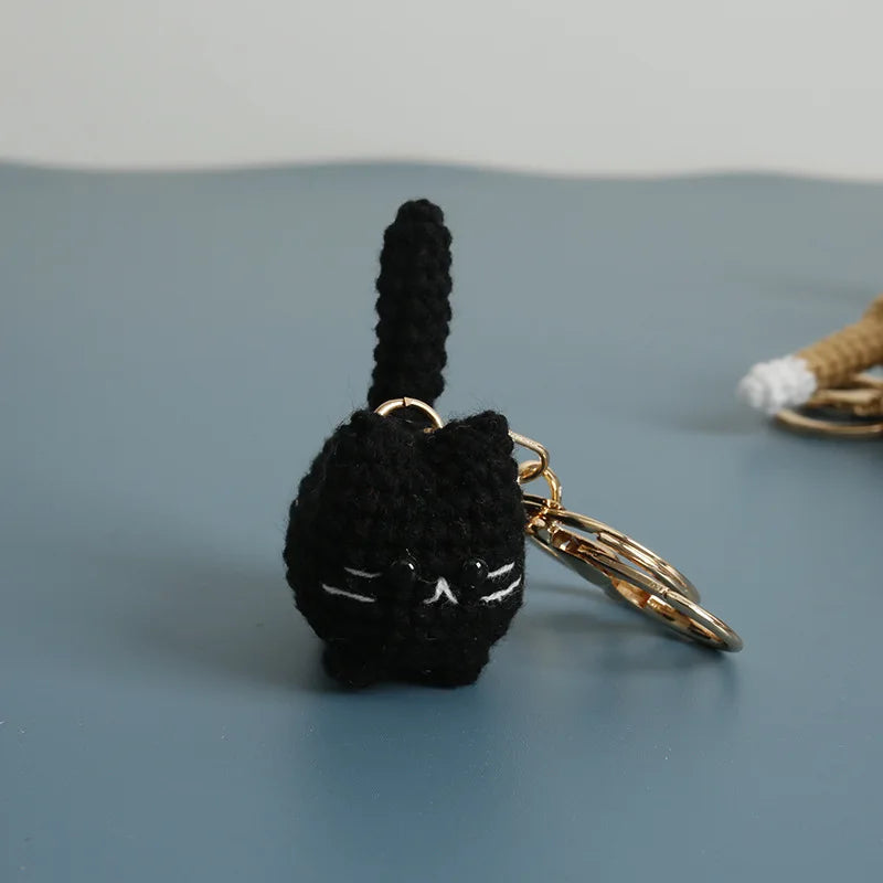 Small Cat Crochet Keychain Handmaking Crochet Cute Kitten Keyrings For Bag Pendant Knitting Animal Doll Keychain For Gift Custom