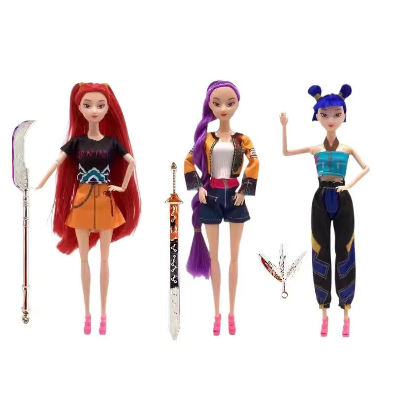Kpop Rumi Mira Zoey Vinyl Doll Anime Hunters Girl 11 Inch Articulated With Theme Music Cute Toy 3PCS Set Gift for Kids Girl Fans