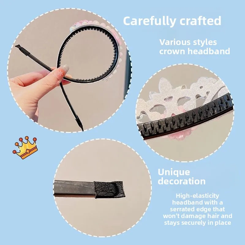 Anime Princess Blue Sparkling Crown Headband with Pearls, Birthday Hair Accessory, Holiday Gift