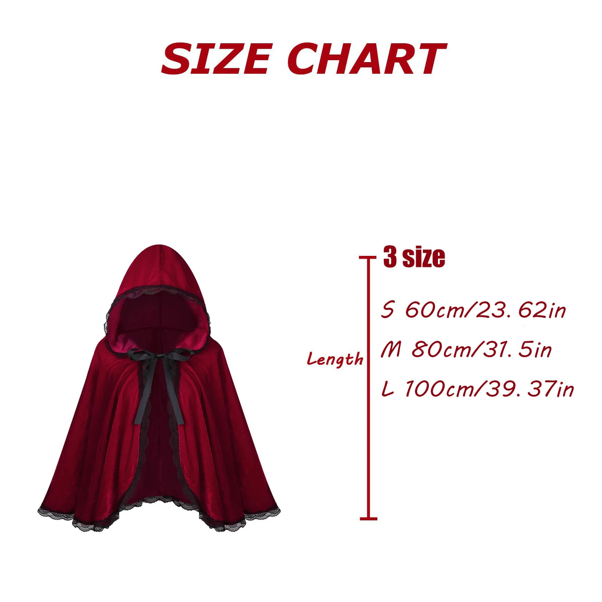 Red Velvet Black Lace Hooded Velvet Cape Ladies Cape Halloween Christmas Cosplay Party Fancy Cape