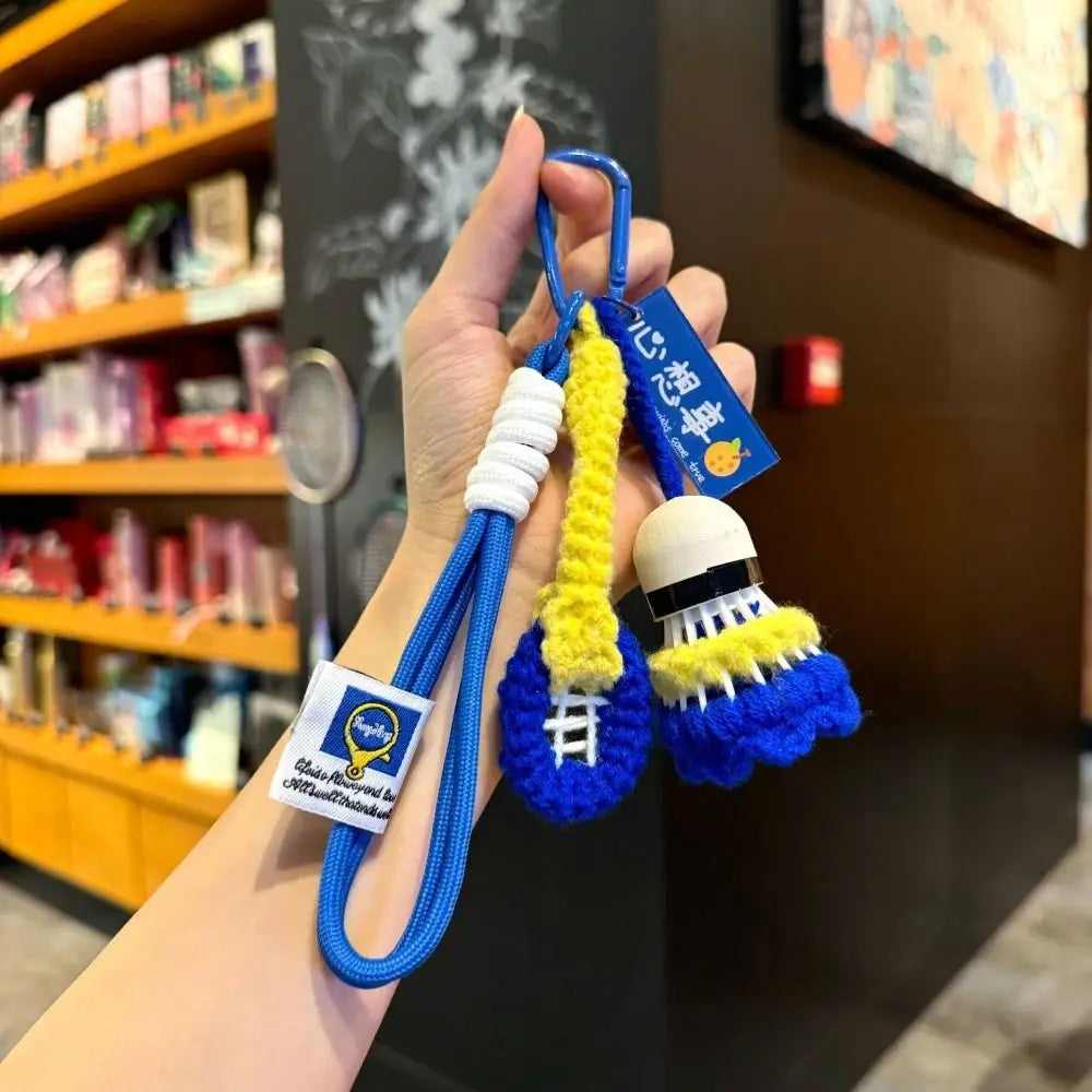 Soft Cute Crochet Badminton Keychain Mini Bright Color Knitted Badminton Pendant Bag Hanging Charms Car Keyring Backpack Decor
