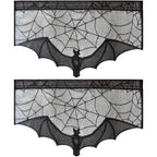 1pc Halloween Lace Curtain Black Bat Spider Tablecloth Fireplace Mantel Scarf Cover Halloween Home Room Cobweb Horror Decoration