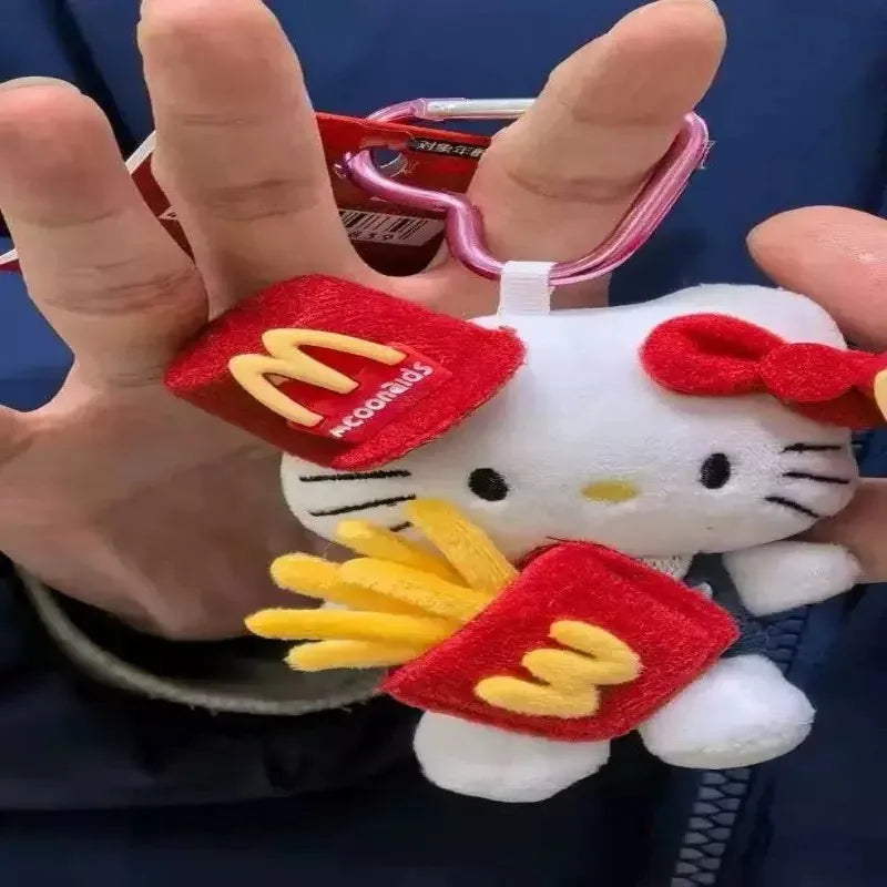 Hello Kitty  10Cm Keychain Plush Straw Hat Doll Kawaii Pendant Anime Cartoon Plushie Toy Christmas Gifts For Children