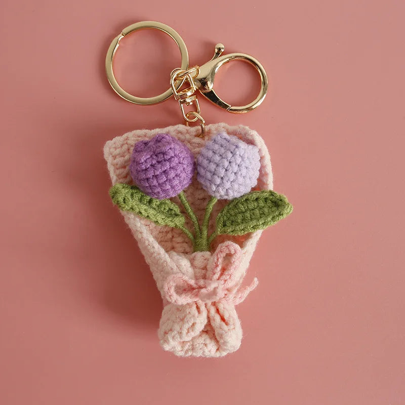 Exquisite Bouquet Series Crochet Keyrings Wholesale Handmaking Bouquet Keychain For Bag Pendant Knitting Flower Keyrings Custom