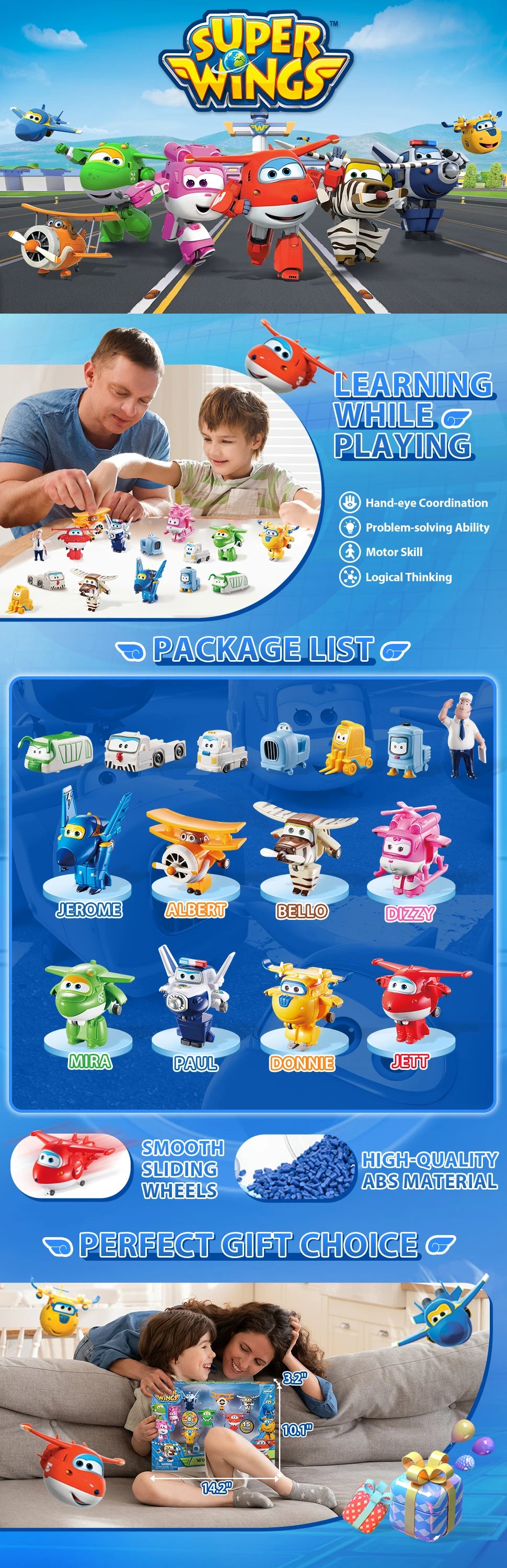 Super Wings Toys, Transformable Toys 2 Inch, Airplane Toy for Kids 3-5 Years Old, 15 Packs Transforming Jet Playset, Real Mobile