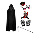 Scary Halloween Costumes for Kids - Red-eyed Reaper Robe with Hood and Scythe Easter Cape with Scythe and Glowing Glasses