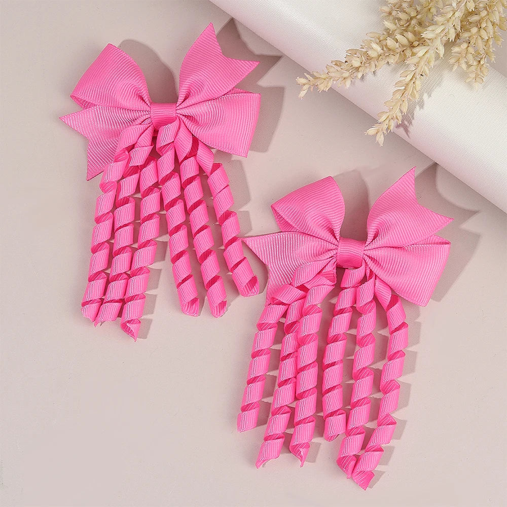 Sweet Unicorn Hair Clips For Girl Bow Barrette Cute Tassel Ribbon Curly Ponytail Hairpins Accessories