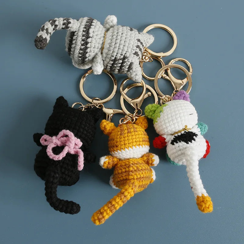 Small Cat Crochet Keychain Handmaking Crochet Cute Kitten Keyrings For Bag Pendant Knitting Animal Doll Keychain For Gift Custom