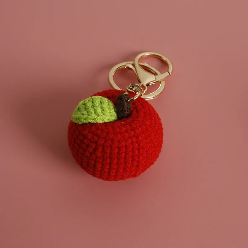 Cute Fruit Series Crochet Keychain Handmaking Knitted Strawberry Keyrings Cute Cherry Keyrings For Bag Pendant Custom Accessory