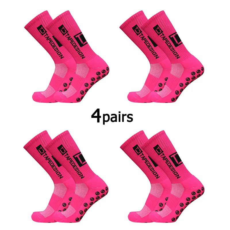 4Pairs/Lot 2024 New ANTI SLIP Tapedesign Football Socks Mid Calf Non-Slip Soccer Sport Cycling Sports Mens Sock EU38-45