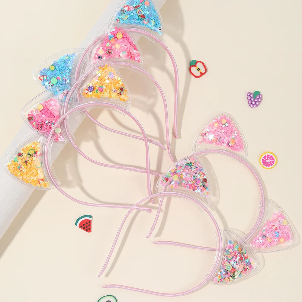 5Pcs Cat Ear Headband Cute Star Shining Sequin Hairbands Sweet PVC Ear Princess Hair Band Gift Kids Fashion Headwear Accessories