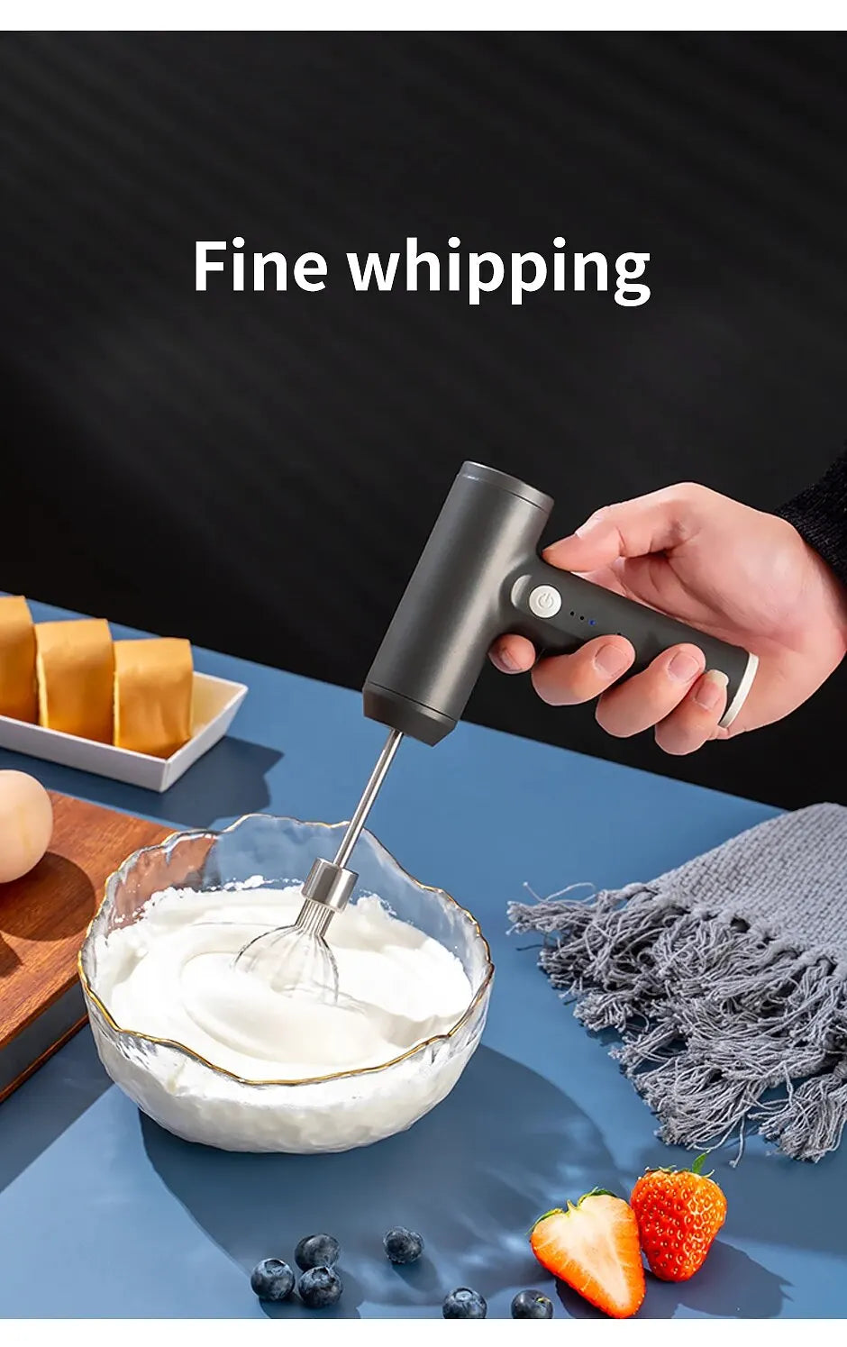1 Wireless Electric Food Mixer, Portable 3-Speed Hand Mixer, Baking Dough and Cake Cream Mixer, Kitchen Tool