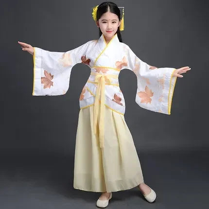 Ancient Chinese Dress Girls Children Kimono Traditional Ethnic Fan Students Chorus Dance Costume Japanese Yukata Kimono Style