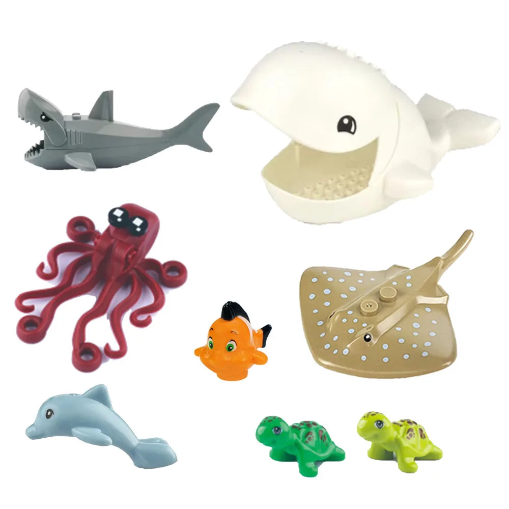 MOC Animal Scene Building Blocks Zoo Ducks Cat Dog Penguin Eagle Dove Wolf Bear Deer Shark Snake Mice Sheep DIY Toys Bricks K055