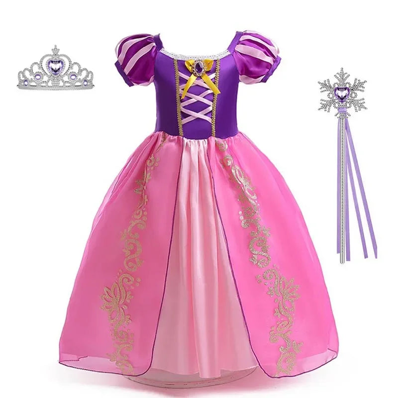 Girls Princess Dress Kids Disney Cosplay Cinderella Snow White Aurora Rapunzel Halloween Costume Children Birthday Party Dresses