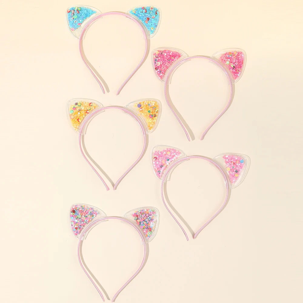 5Pcs Cat Ear Headband Cute Star Shining Sequin Hairbands Sweet PVC Ear Princess Hair Band Gift Kids Fashion Headwear Accessories