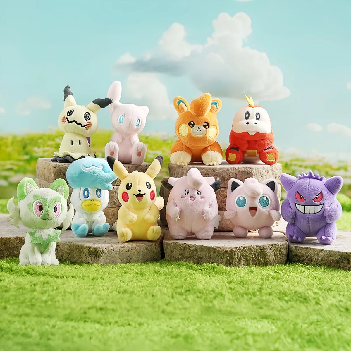 Original Anime Pokemon Kawaii Pikachu Keychain Gengar Mew Sprigatito Mimikyu Stuffed Toy Cute Plush Keyring Doll Pendant Gift