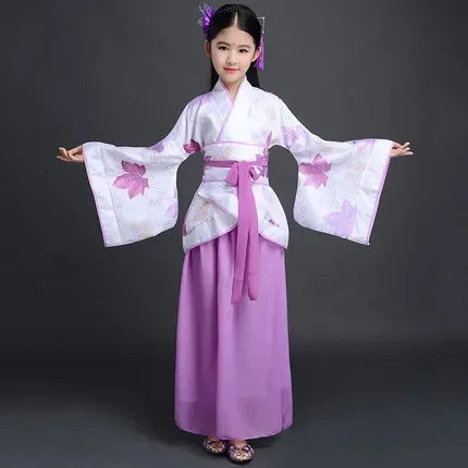 Ancient Chinese Dress Girls Children Kimono Traditional Ethnic Fan Students Chorus Dance Costume Japanese Yukata Kimono Style