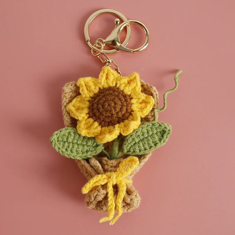 Exquisite Bouquet Series Crochet Keyrings Wholesale Handmaking Bouquet Keychain For Bag Pendant Knitting Flower Keyrings Custom