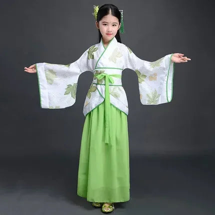 Ancient Chinese Dress Girls Children Kimono Traditional Ethnic Fan Students Chorus Dance Costume Japanese Yukata Kimono Style