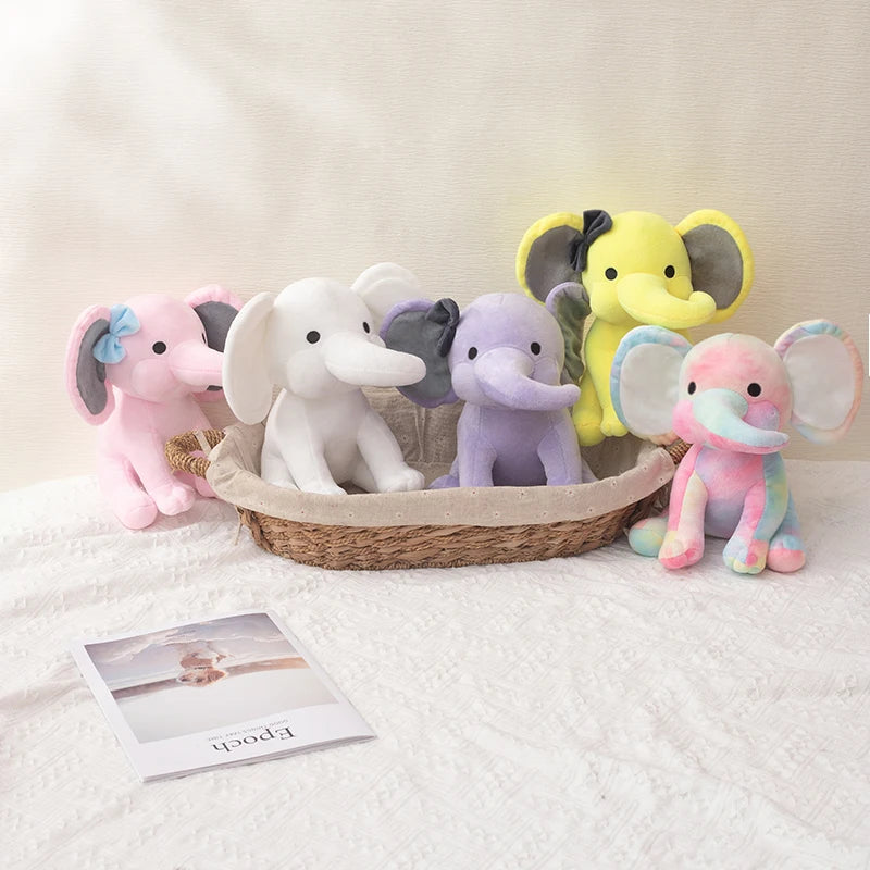 25cm/9.84in Soft Elephant Plush Stuffed Animal - Cute Fluffy Colorful Plush Toy (Multiple Colors: Pink/Blue/Purple/Rainbow) - Id