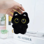 Cute Mini Black Cat Pendant Keychain Cartoon Plush Kitten Doll Charms With Beaded Chain Cuddly Black Kitten For Boys Girls Gifts