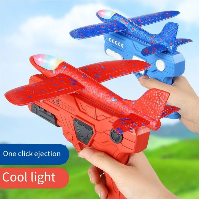 Glowing & Non-Glow Foam Catapult Plane,  Outdoor Shooting Toy Gun, Rotating Boomerang Flying Aircraft Model