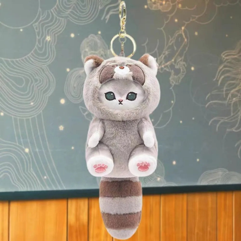 Cute Cat Disguised as a Long-Tailed Animal Plush Keychain Pendant Small Doll Gift Soft Keyring for Animal Lovers