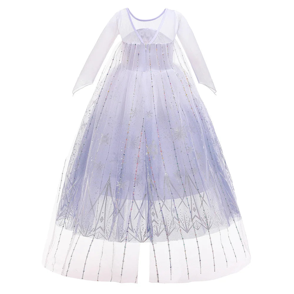 Disney Kid Girls Cosplay Frozen Elsa Mesh Costumes Snow Queen Elsa Princess Long Dress Halloween Party Carnival Clothes Vestido