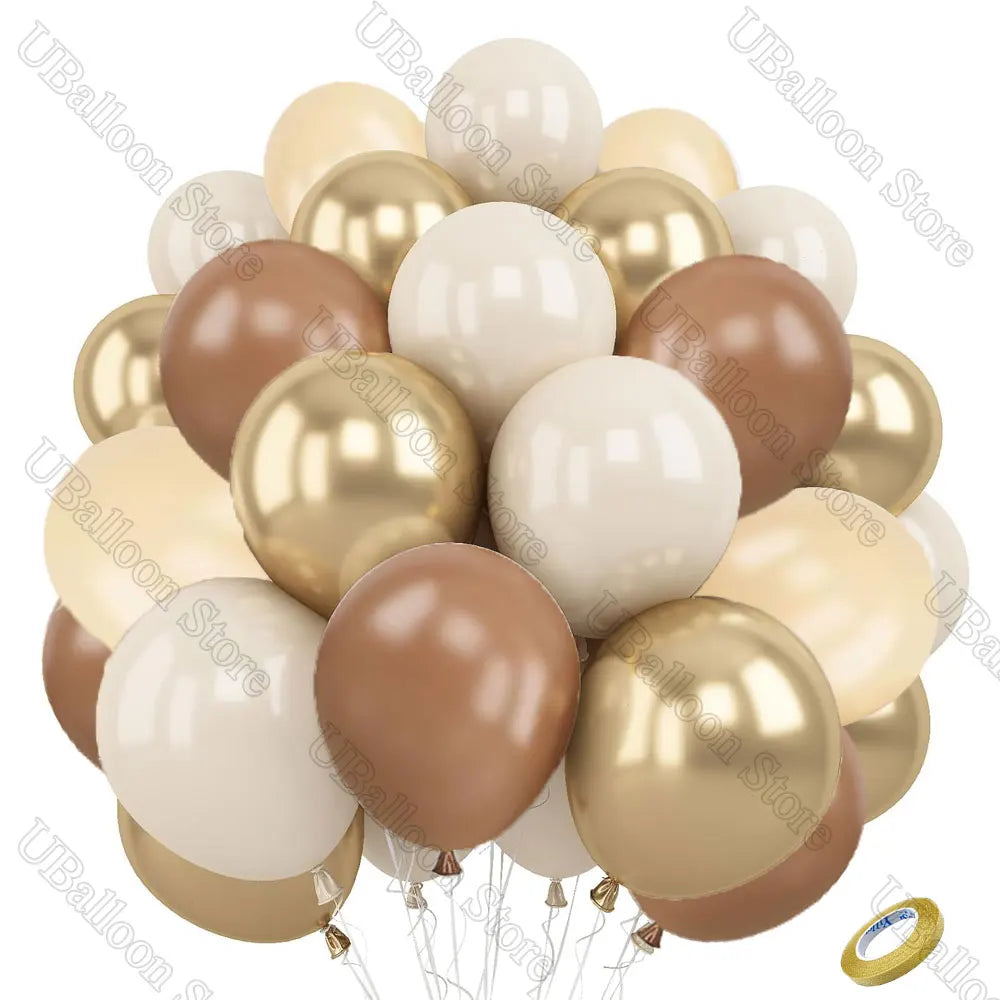 40Pcs White Sand Latex Balloons 10Inch Boho Sand White Metal Chrome Gold Balloons for Birthday Wedding Baby Shower Party Decor