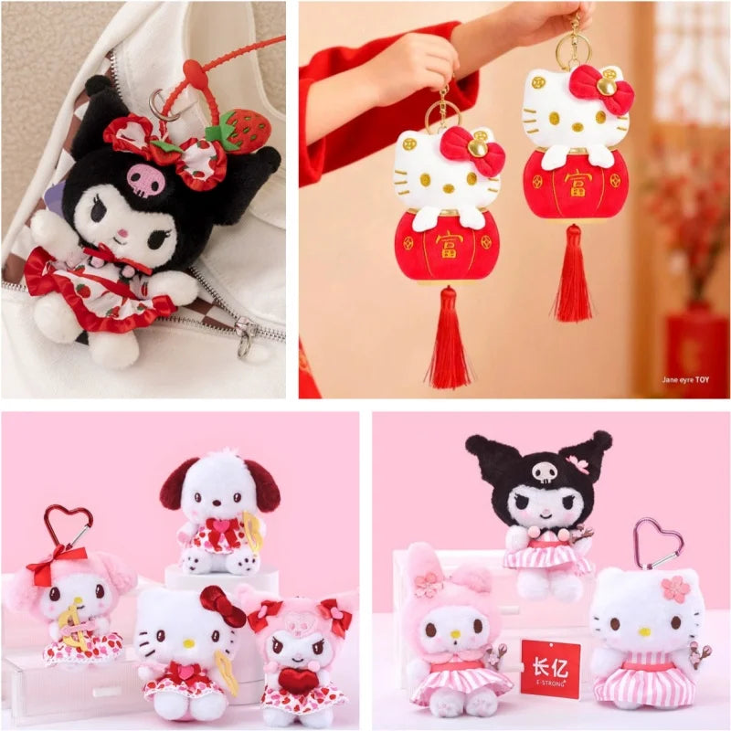 Kawaii Authentic Sanrio Hello Kitty  Kuromi Plush Doll Toys Pendant Cute Plush  Keychain Bag Pendant Christmas Gifts12CM