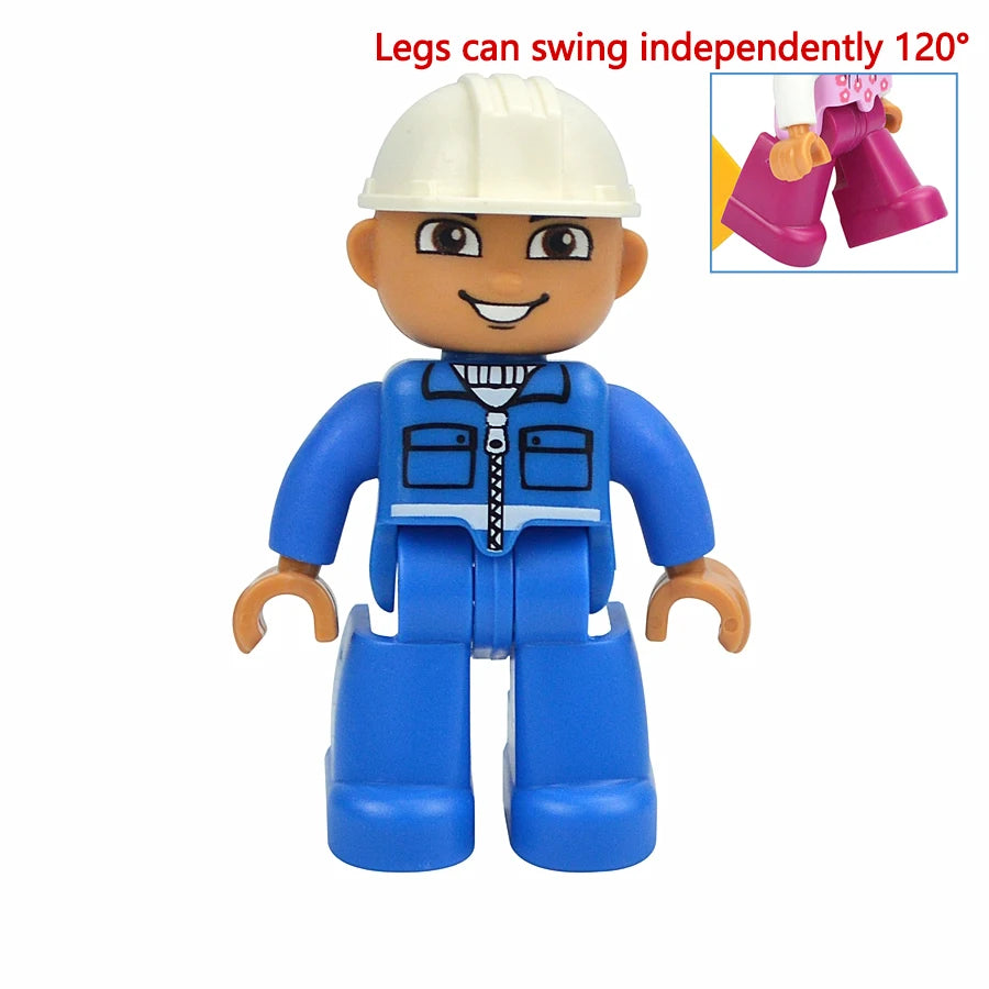 Big Size Figures Building Block Doll Family Farmer Pirate Worker Doctor Policemen Large Brick Compatible Build House Duploes Toy