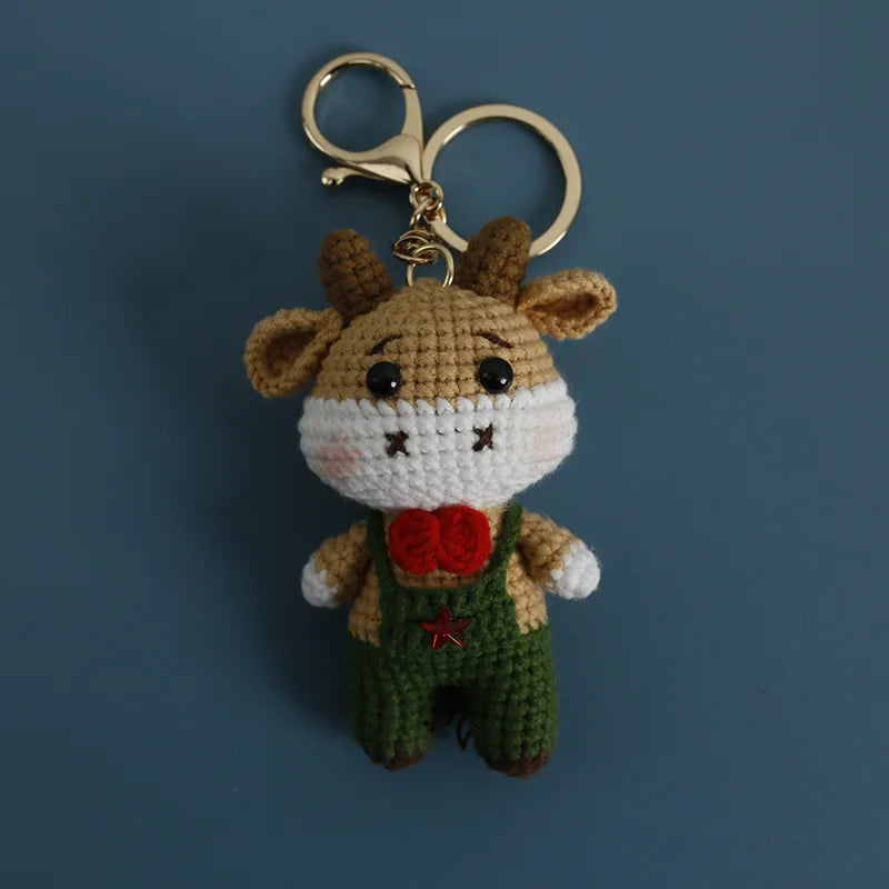 Creative Small Animal Doll Handmake Crochet Keyrings For Bag Pendant Cartoon Puppy Keychain Knitting Animal Doll Keyring Custom