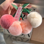 Keychain Key Fob Bag Pendant Fluffy Cherry Keyring Bag Hanging Leaf Artificial Rabbit Fur Ball Key Holder Plush Bag Accessories