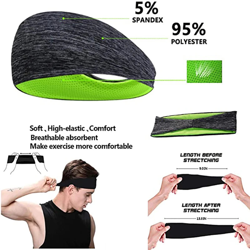 3 Pack Sports Headbands Moisture-Wicking Running Yoga Gym Non Slip Sweatbands for Men Women