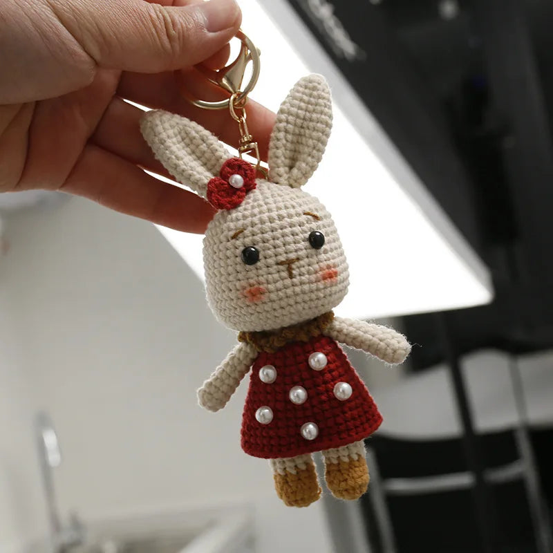 Cute Mushroom Rabbit Crochet Keychains Handmaking Crochet Cartoon Rabbit Doll Keyring For Bag Pendant Knitted Animal Doll Custom