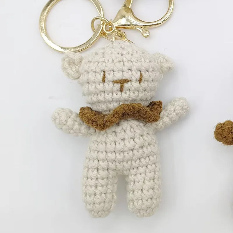 Cute Small Bear Couple Keychains Knitting Cartoon Bear Mini Animal Doll Keyrings Crochet Keychain Wholesale Custom Acceessories