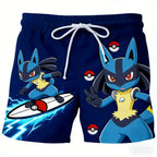 Pokemon Men's Beach Shorts 3D Print Anime Pikachu Gengar Board Shorts Summer Casual Trunks Elastic Waist Sports Shorts Men Boys