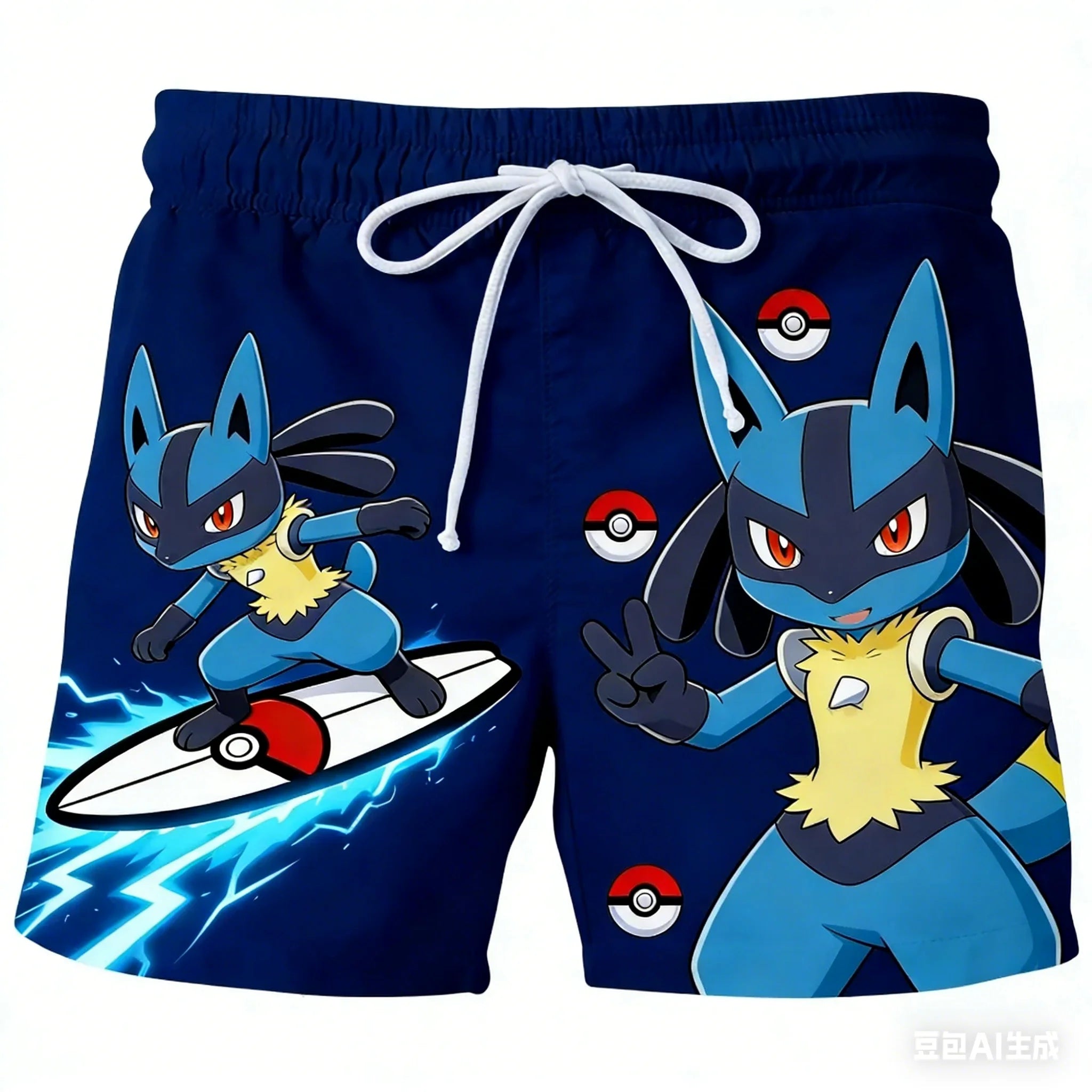 Pokemon Men's Beach Shorts 3D Print Anime Pikachu Gengar Board Shorts Summer Casual Trunks Elastic Waist Sports Shorts Men Boys