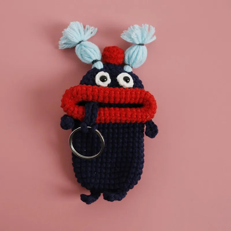 Cute Fruit Series Sausage Mouth Doll Crochet Keychains Custom Knitting Bag For Car Keys Holder Funny Doll Bag For Keys Storage