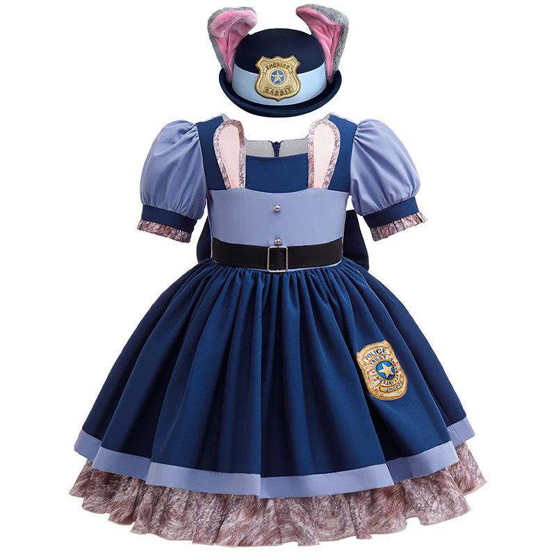 Girls Judy Bunny Police Officer Dress Disney Zootopia 2 Bunny Costume for Kids Cosplay Dress With Accessories Fancy Outfits