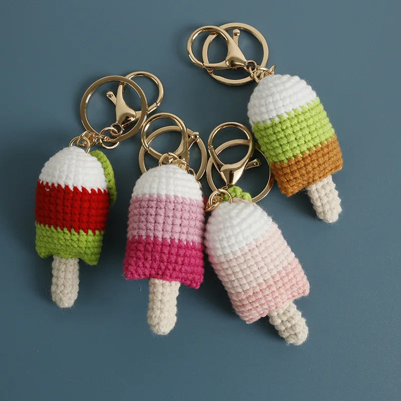 Handmaking Crochet Ice Cream Keyrings Wholesale Sweet Ice Cream Cone Series Crochet Keychain For Bag Pendant  Custom Accessories