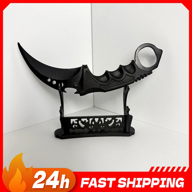 18.8cm Night Talon Knife Metal Model with Sheath Outdoor Training Alloy Karambit Safety Cosplay Prop Black Claw Knives Toys Boys