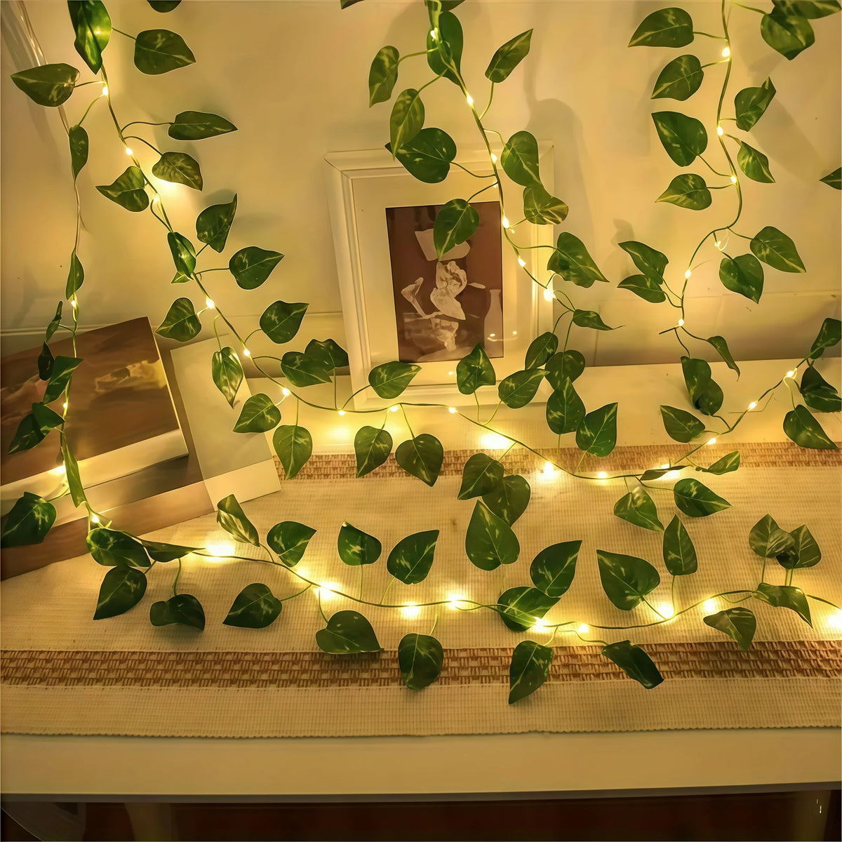 LED Green Leaf Fake Plant String Lights LED Battery Powered for Wall Room Office Birthday Home Bedroom Halloween Christmas Decor