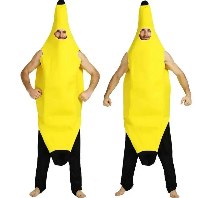 Adult Kids Unisex Funny Banana Cosplay Costume Suit Yellow Halloween Fruit Fancy Party Festival Dance Dress Costume