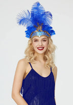 Women Carnival Crystal Crown Feather Headpieces 1920s Flapper Headband Show Girl Feather Headdress Mardi Gras Accessories