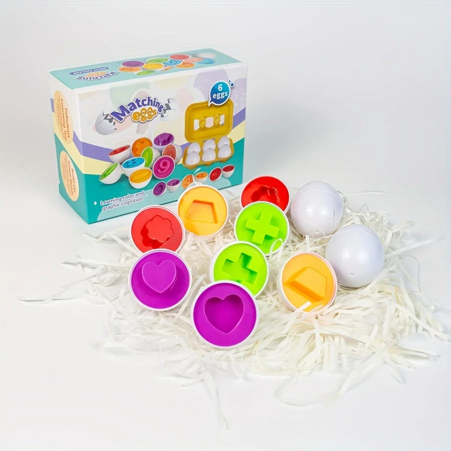 6/12pcs Color and Shape Matching Toys, Simulated Egg Shapes with Storage Box - Geometric Shape & Color Learning Toy Set for Kids