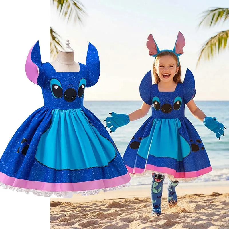 Girls Stitch Cosplay Dress Cute Cartoon Disney Movie Style Costume for Halloween Carnival Stage Performances & Kids' Dress-Up
