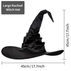 Halloween Witch Hat Black Folds Wizard Hats for Women Men Masquerade Party Carnival Costume Cosplay Props Halloween Decorations