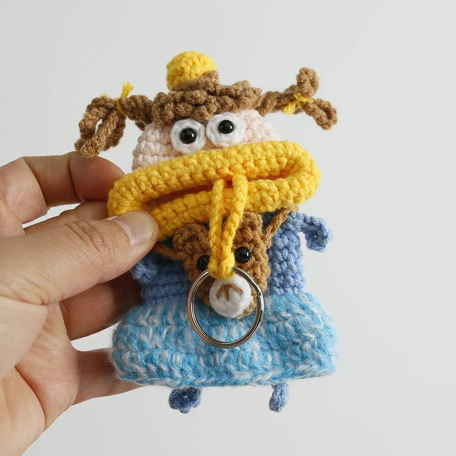 Funny Crochet Keychains Knitting Cute Sausage Mouth Doll Key Holder Knitted Storage Bag Keyrings For Car Keys Wholesale Custom